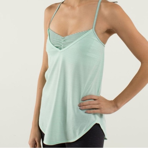 Lululemon Roll Out Tank in Heathered Fresh Teal / Mini Hyper Stripe Fresh Teal - Picture 3 of 10